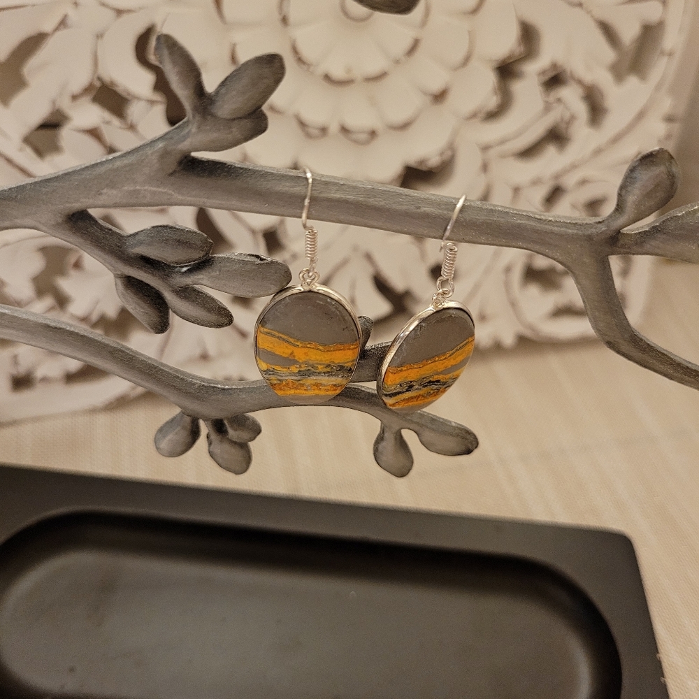 Bumblebee Jasper Gemstone 925 Silver Earrings - image 3